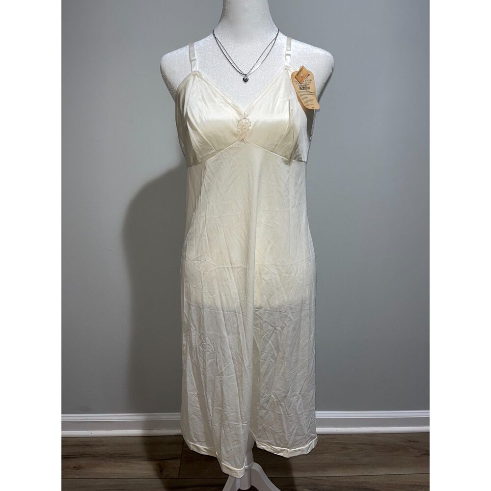 Vtg 90's Vanity Fair Cream Slip Dress Deadstock NWT Made in USA